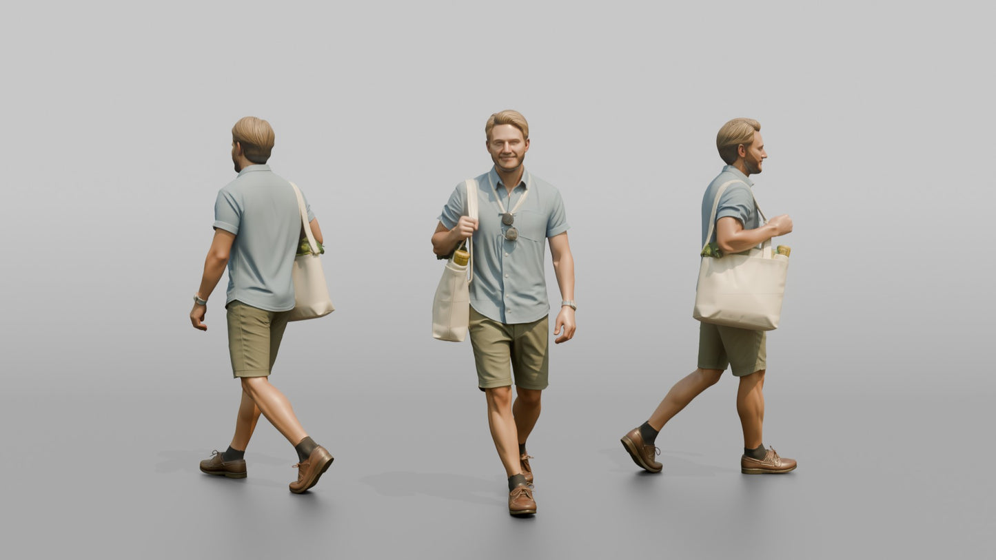 Scandinavian Man Walking in a Linen Shirt and Shorts