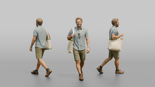 Scandinavian Man Walking in a Linen Shirt and Shorts