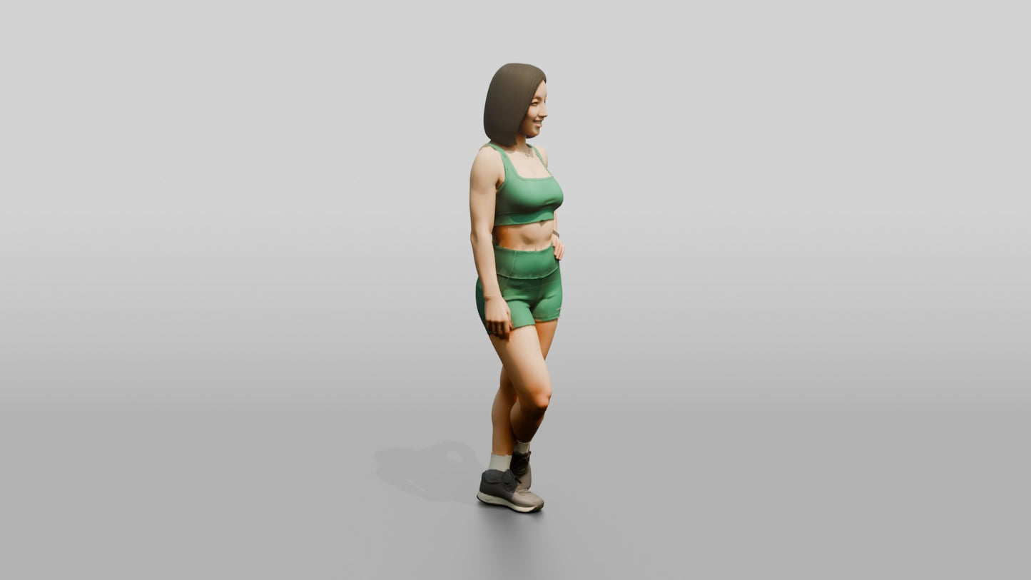 Woman in Green Sports Bra and Shorts Hand on Hip
