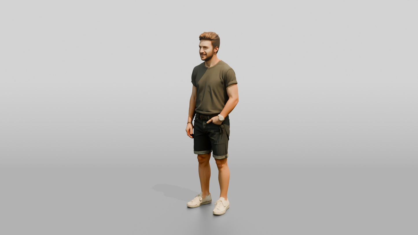 Caucasian Man in Vintage-Wash T-Shirt