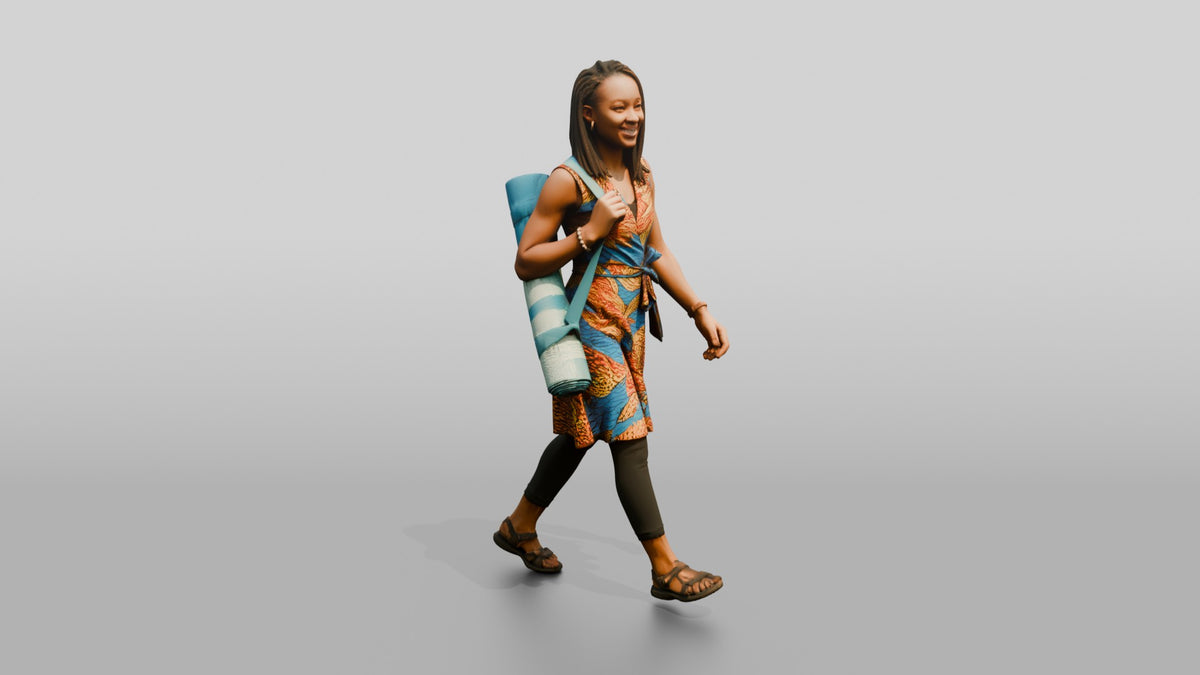 West African Female Walking - 3D character model, view 1