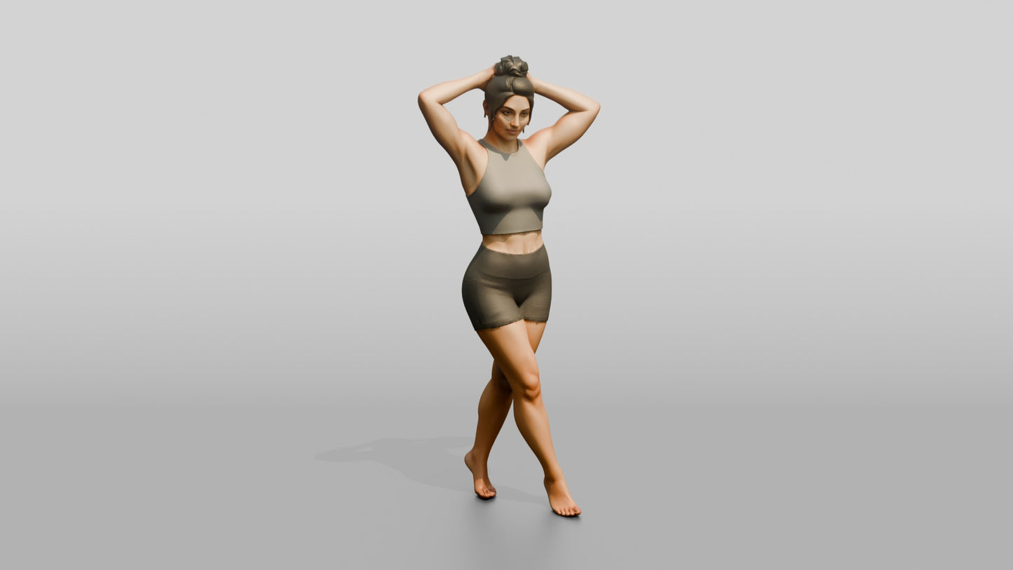 Woman in Olive Activewear with Hands in Her Hair