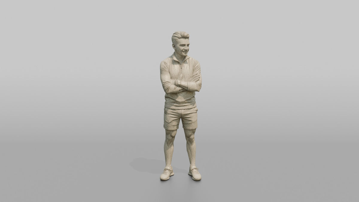 Fitness Influencer Man Standing Relaxed, Arms Crossed Loosely - wireframe topology preview