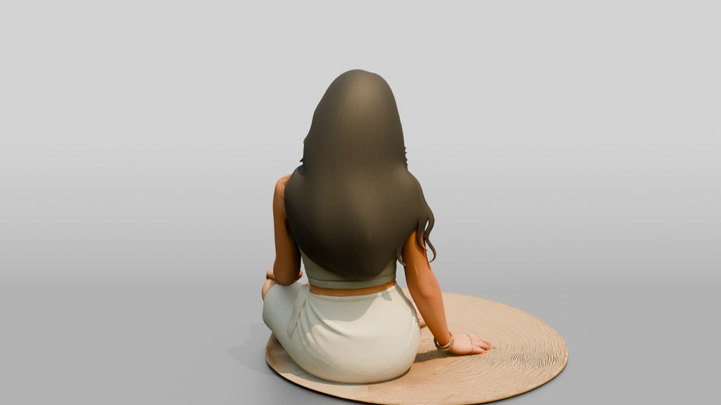 Woman Sitting on a Woven Mat
