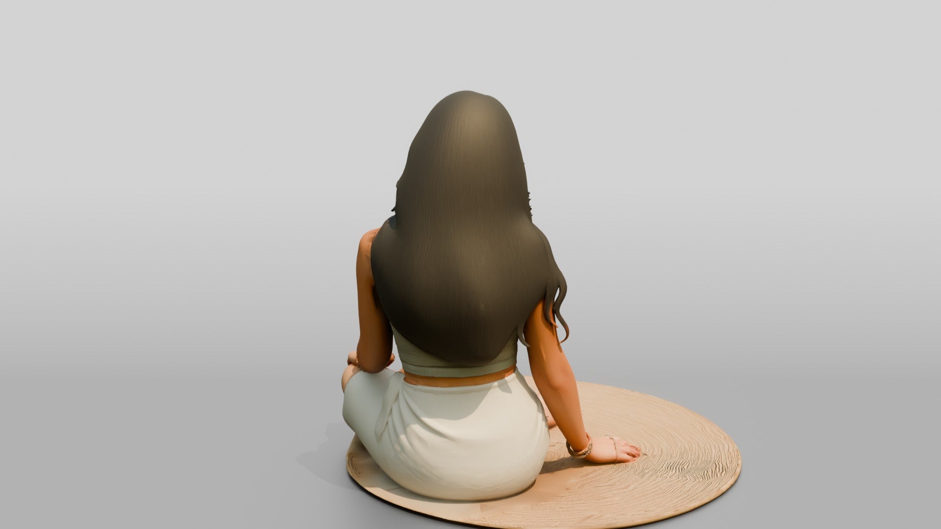Woman Sitting on a Woven Mat