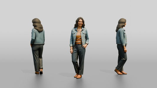 Colombian Woman in Denim Jacket & Sweater
