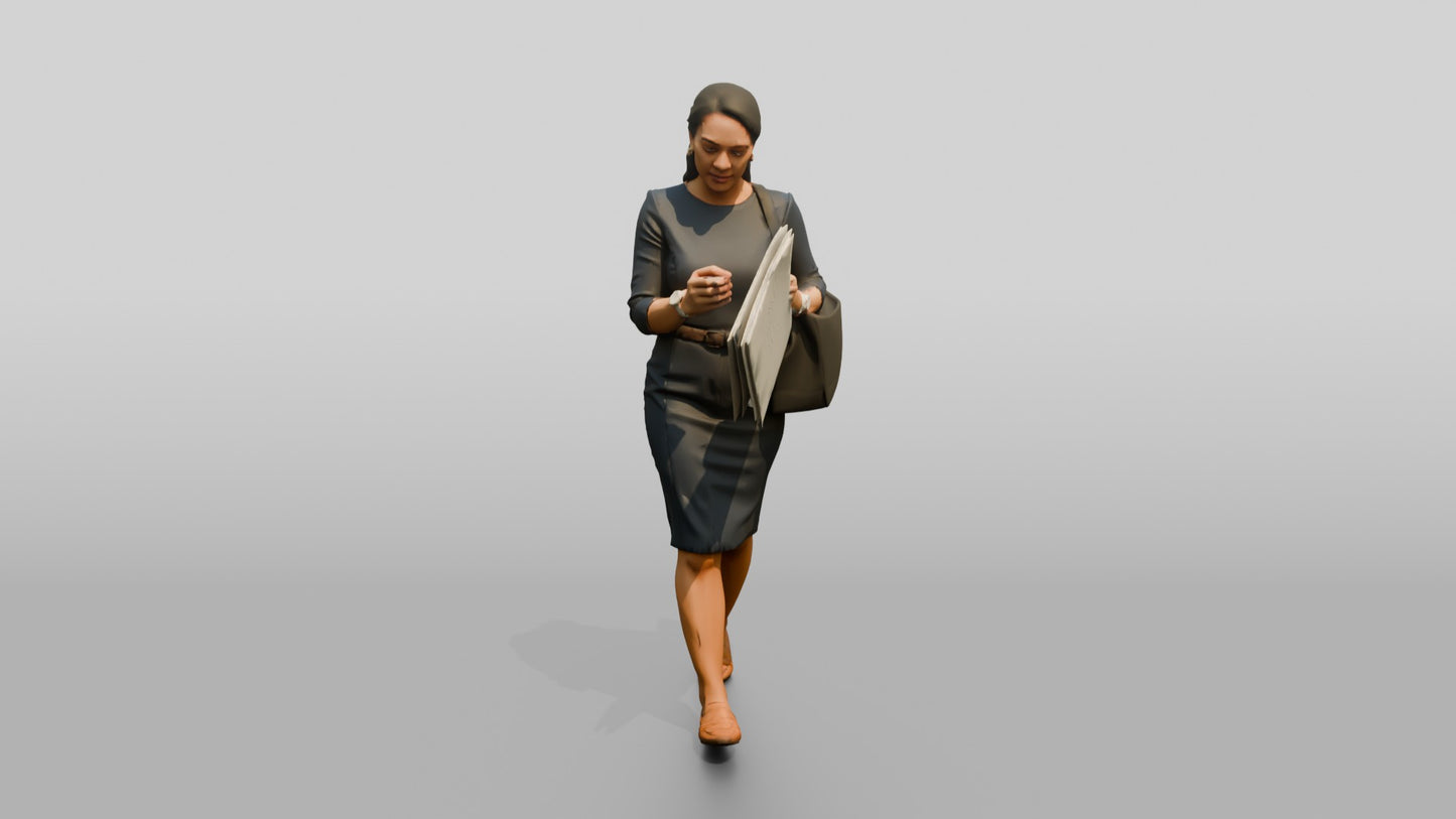 Businesswoman Walking with a Blueprint