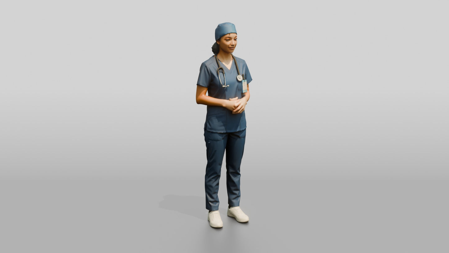 Young Mixed-Race Woman Doctor with Hands Clasped