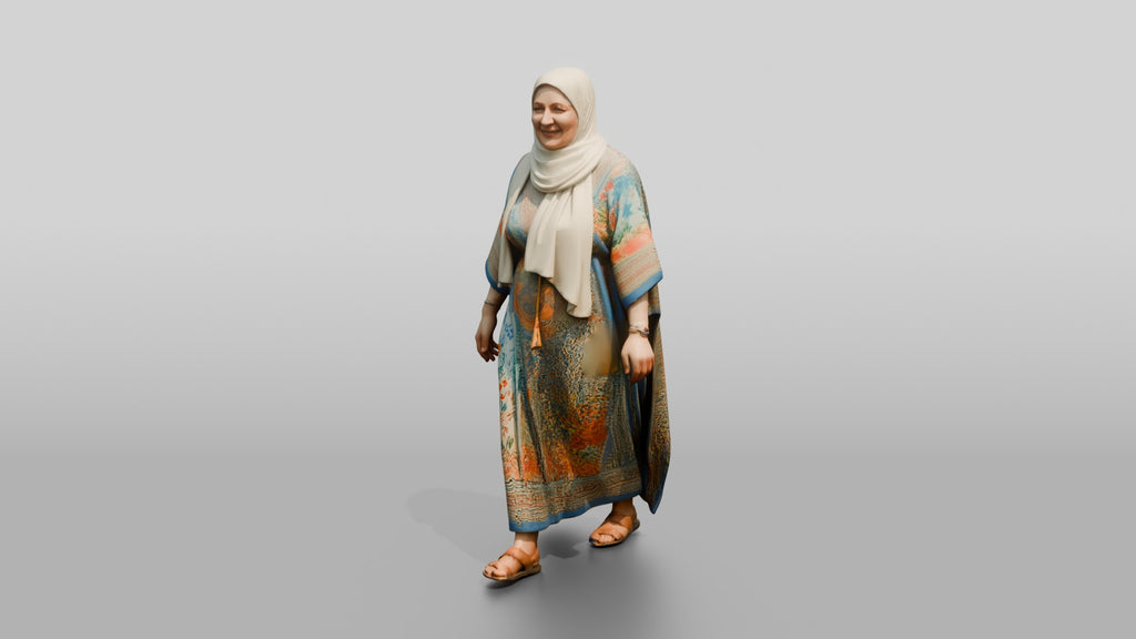 Plus-Size Middle-Aged Jordanian Woman in Hijab and Kaftan