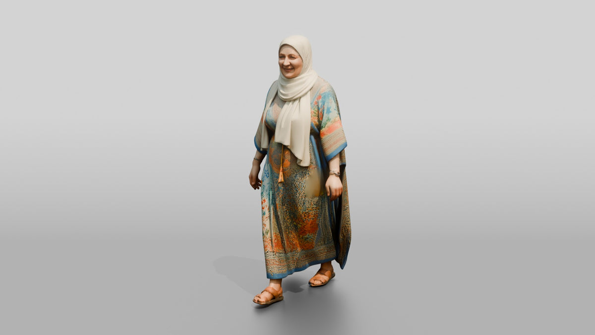 Plus-Size Middle-Aged Jordanian Woman in Hijab and Kaftan - 3D character model, view 4