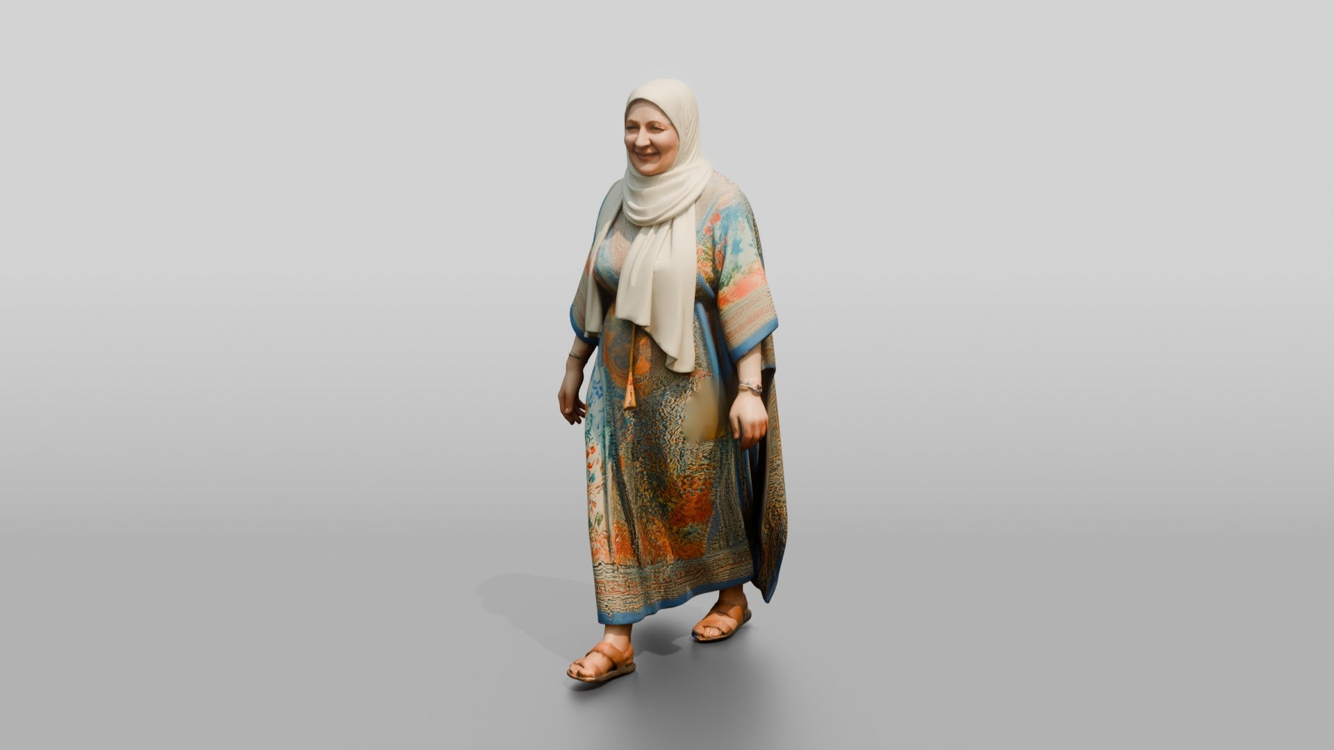Plus-Size Middle-Aged Jordanian Woman in Hijab and Kaftan
