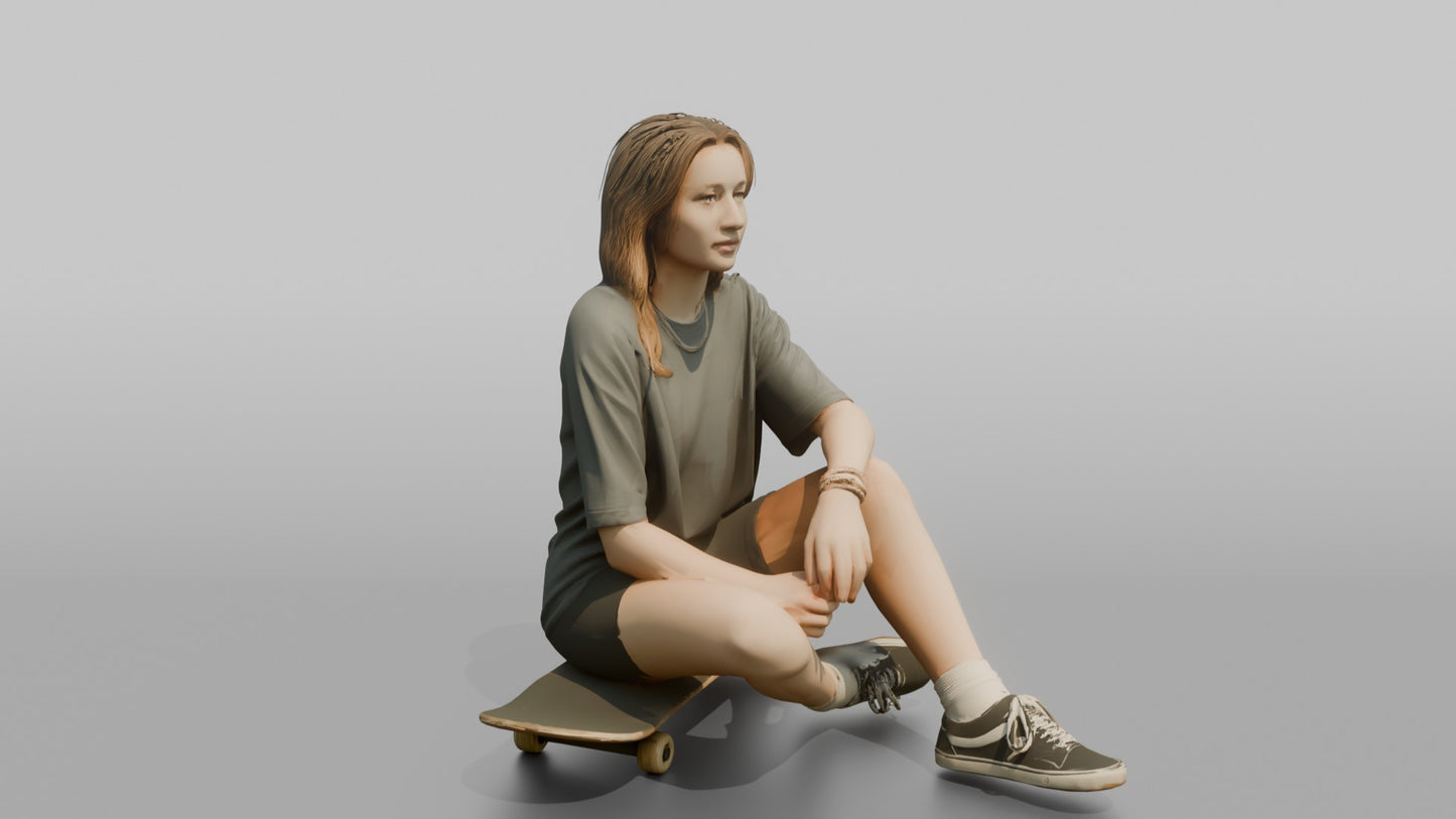 Scandinavian Teenage Girl Sitting on a Skateboard