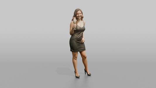 Patron Woman Holding A Champagne Glass, Celebratory Pose - 3D character model