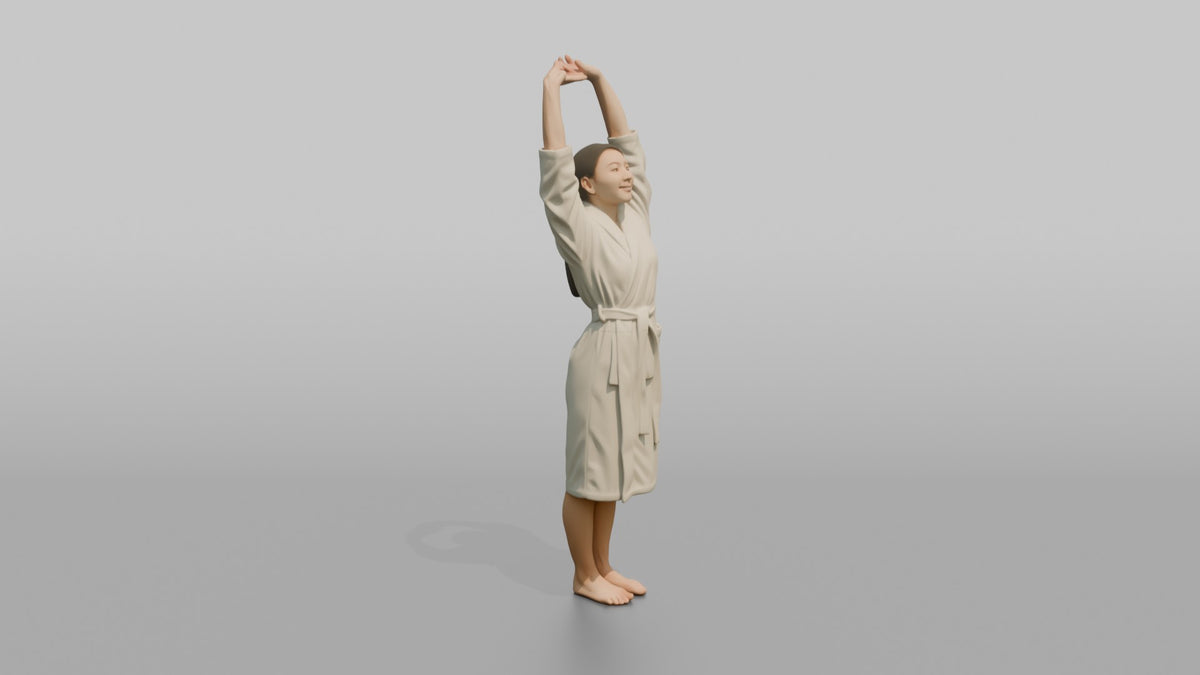 Spa Client Man Standing Stretching Both Arms Overhead In A Robe - 3D character model