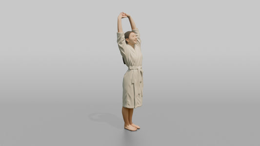 Spa Client Man Standing Stretching Both Arms Overhead In A Robe - 3D character model