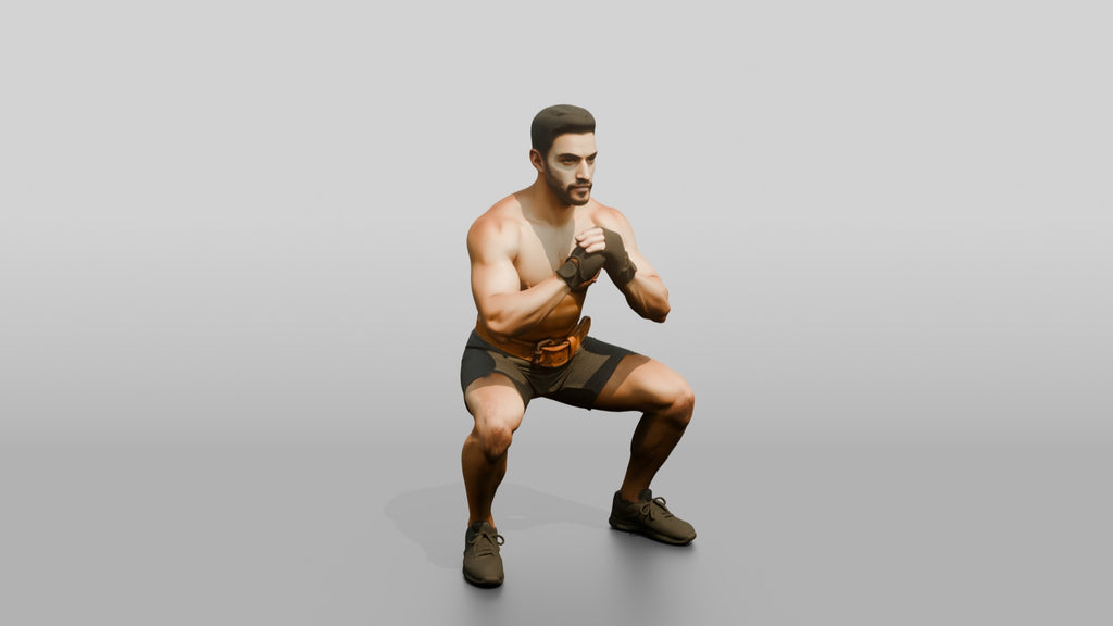 Man Squatting with Fitness Gloves