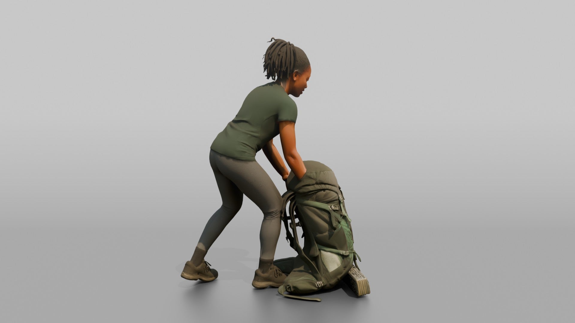 Backpacker Lowering Her Pack to the Ground