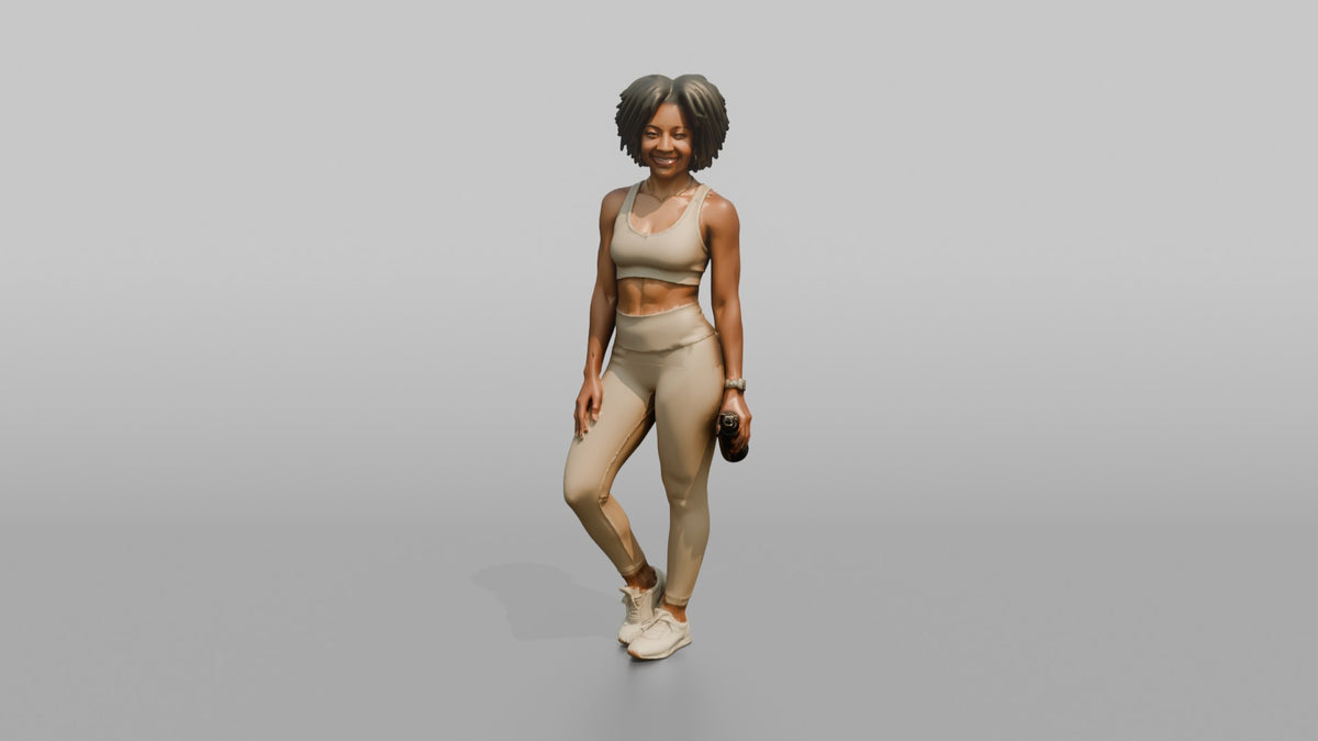 Fitness Influencer Woman Standing Relaxed, Weight Shifted To One Side - 3D character model, view 5