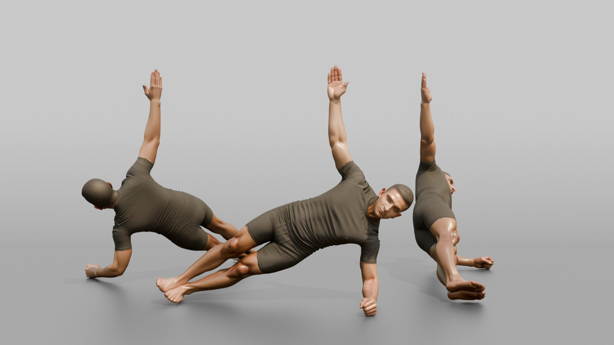 Fitness Influencer Man Holding A Side Plank - 3D character model, view 1