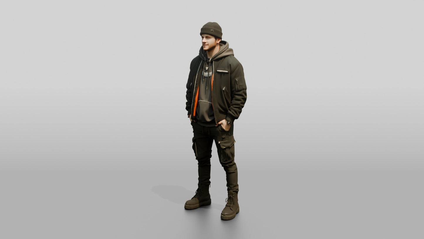 Caucasian Man in Streetwear Bomber Jacket