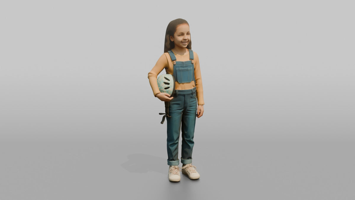 Daughter Carrying A Small Bicycle Helmet Under One Arm - 3D character model, view 5