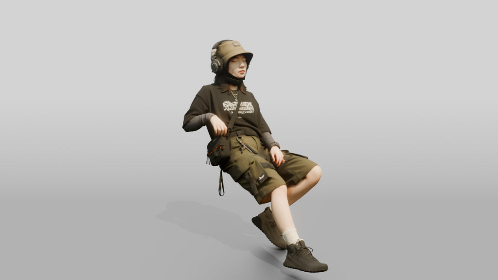 Streetwear Woman Lounging with Headphones