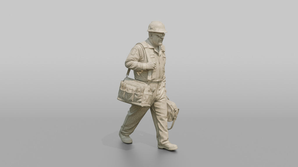 Engineer Carrying a Tool Bag Through the Engine Room