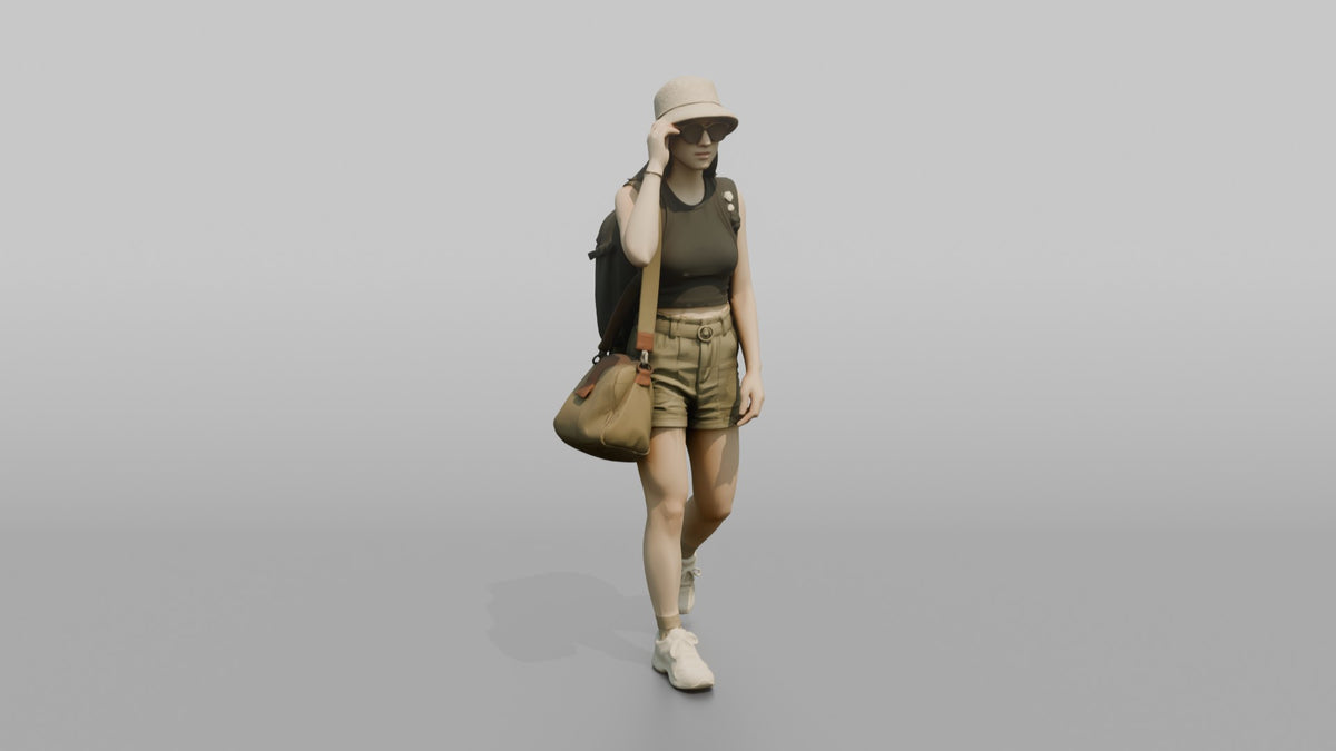 Traveler Putting On Sunglasses In Terminal - 3D character model, view 1