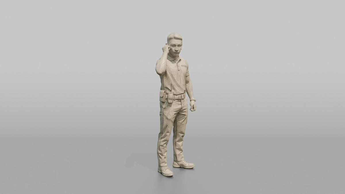 Door Staff Man Adjusting An Earpiece - wireframe topology preview