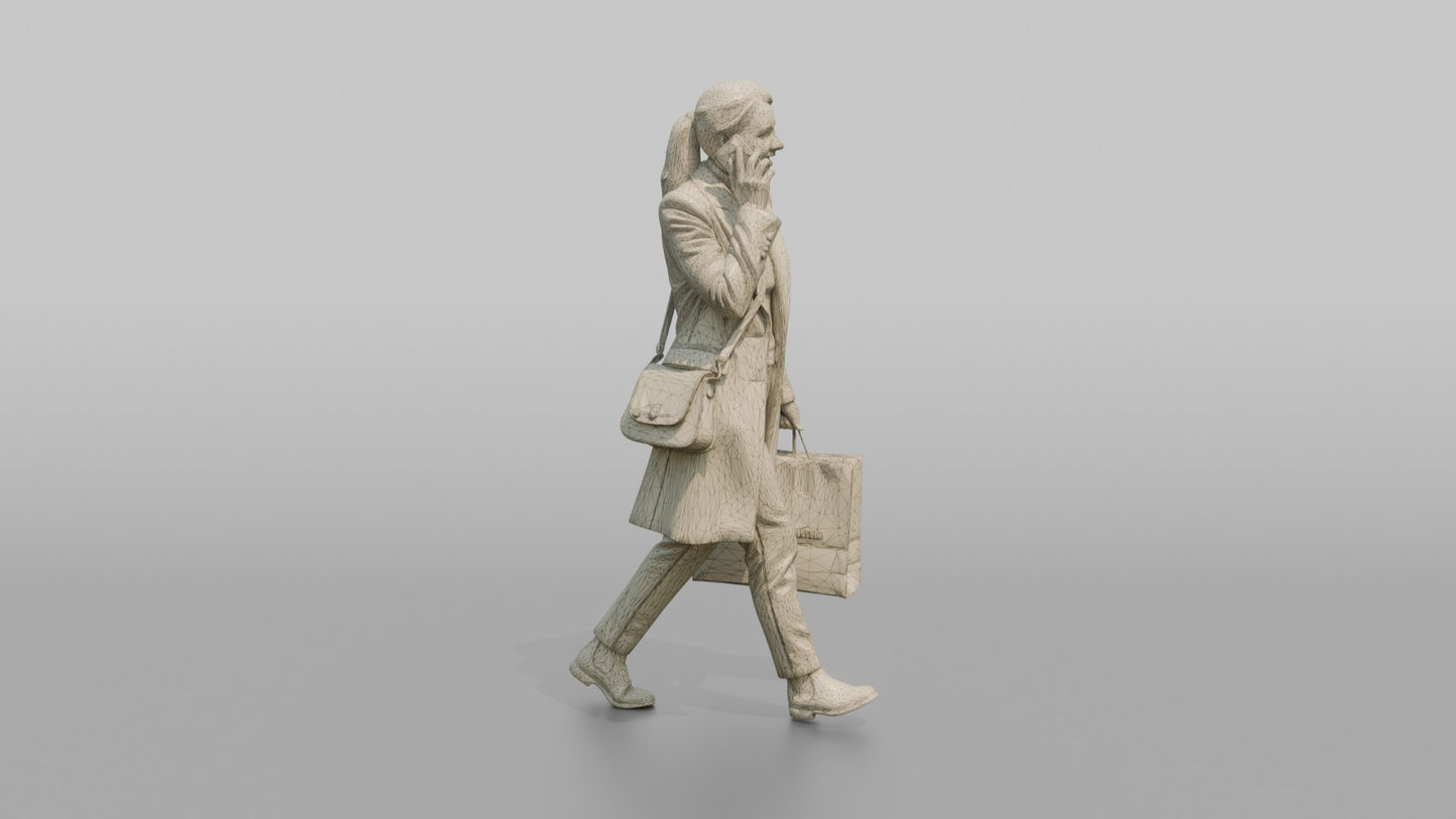 Dutch Woman Walking Briskly in a Wool Coat, Phone in Hand