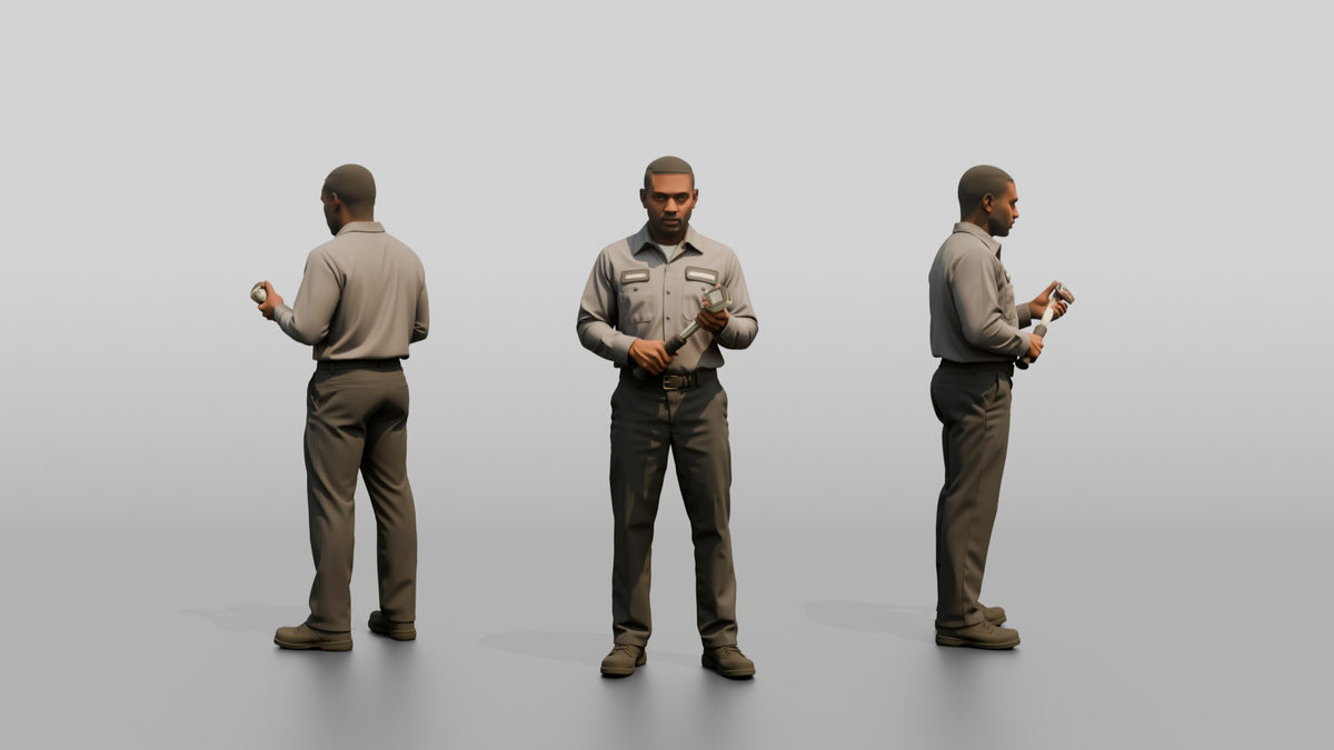 Mechanic Using a Torque Angle Gauge - 3D character model
