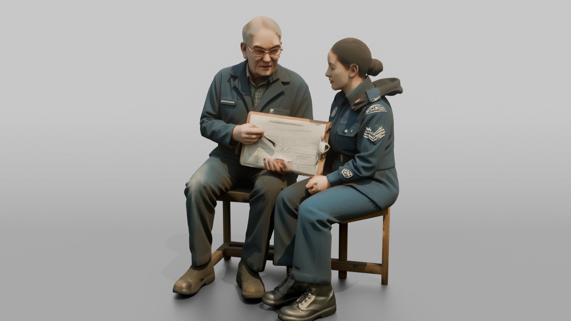 Engineer Explaining a Schematic to a Cadet