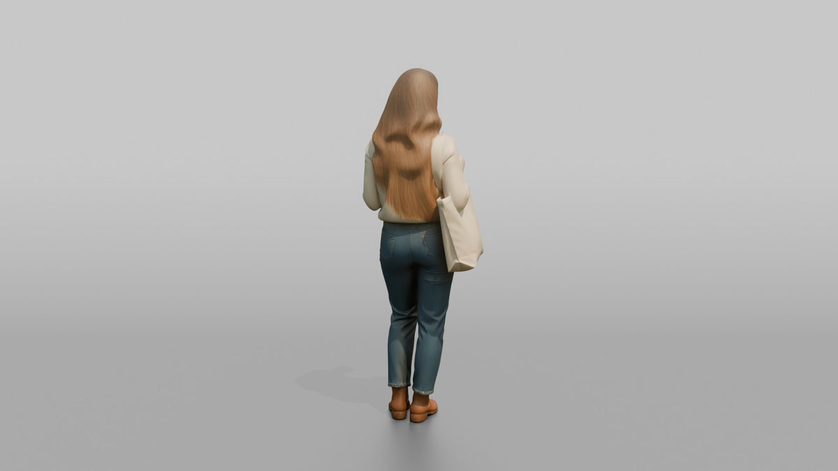 Woman Customer Holding A Tote Bag And A Small Candle - 3D character model, view 3