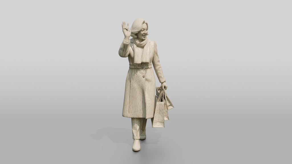 Woman Waving in Camel Wool Coat