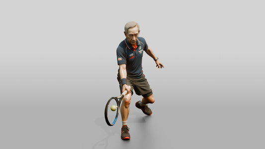 Senior Tennis Player Playing a Delicate Drop Shot - 3D character model, view 1