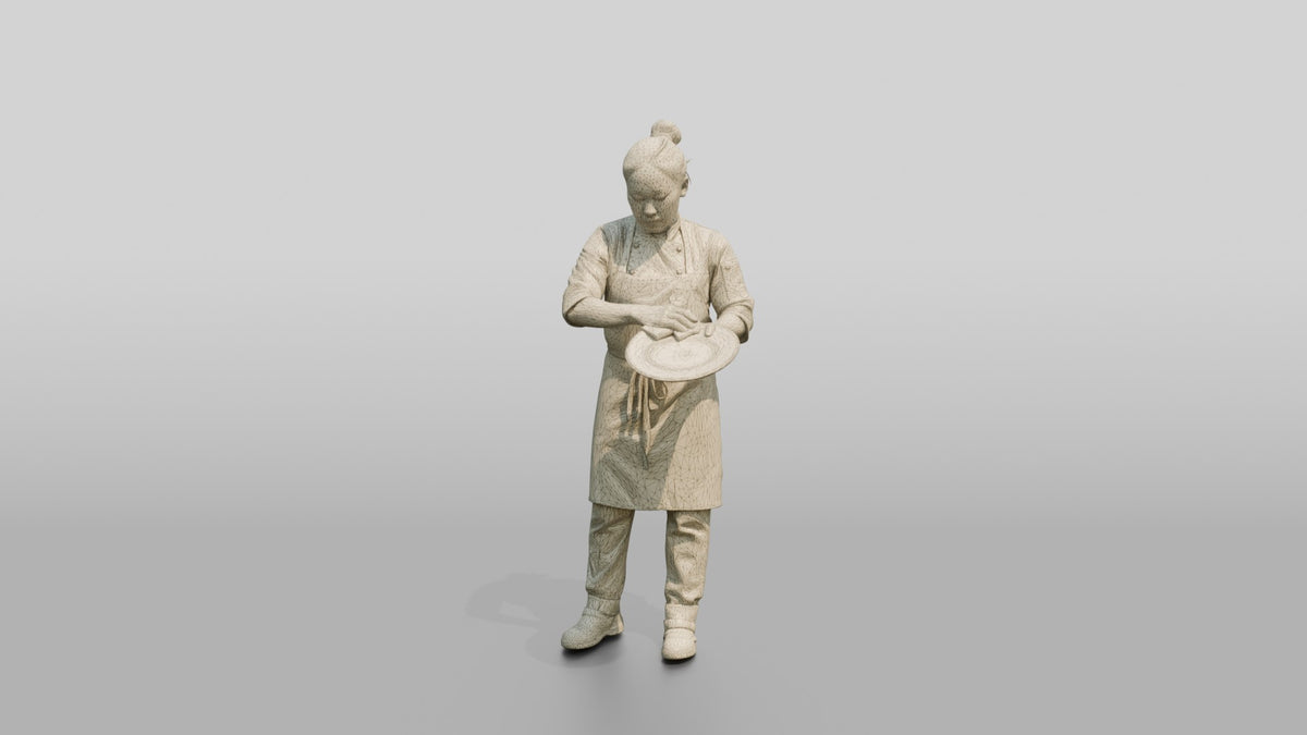 Chef Wiping a Plate Rim - wireframe topology preview