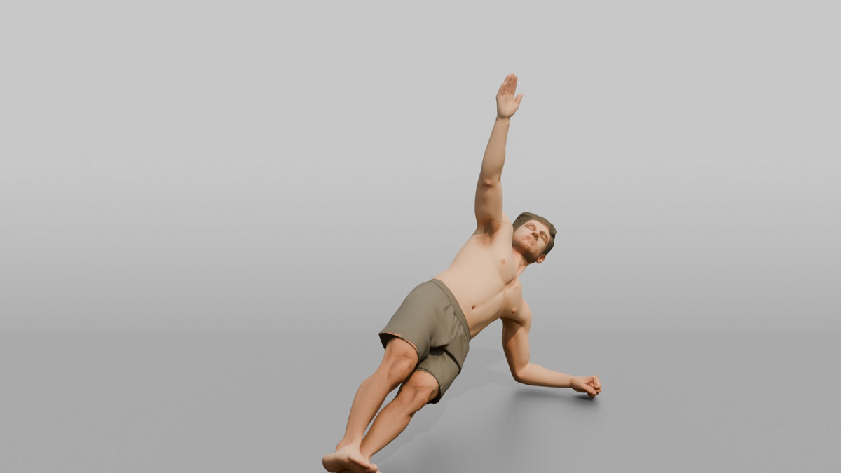 Bodyweight Athlete Man Holding A Side Plank - 3D character model, view 2