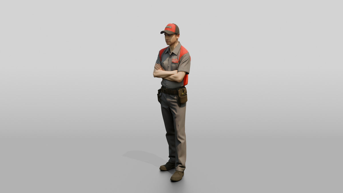 Service Technician with Tool Belt - 3D character model, view 4