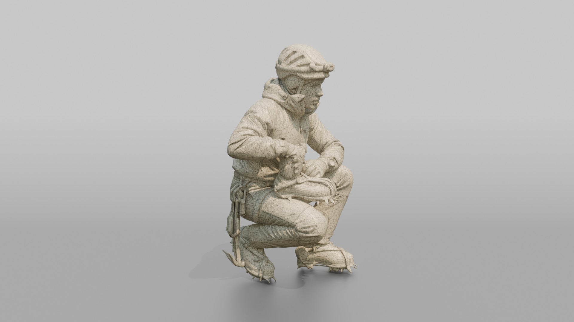 Ice Climber Crouched in an Active Posture