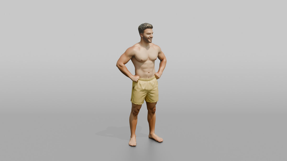 Physique Model Man Standing With Hands On Hips, Chest Out, Confident Pose - 3D character model