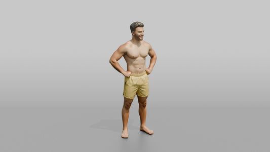 Physique Model Man Standing With Hands On Hips, Chest Out, Confident Pose - 3D character model