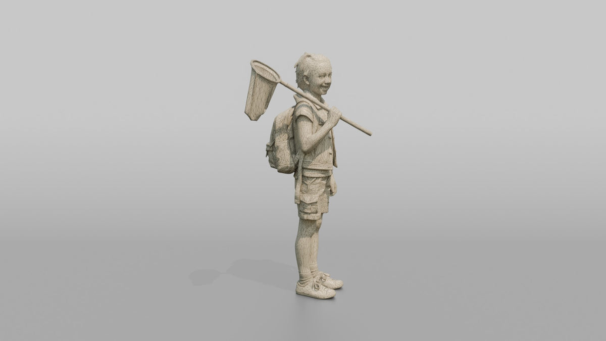 Daughter Carrying A Butterfly Net Over One Shoulder - wireframe topology preview