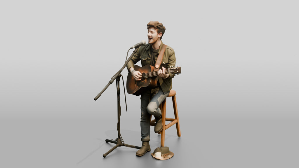 Street Busker Playing Acoustic Guitar