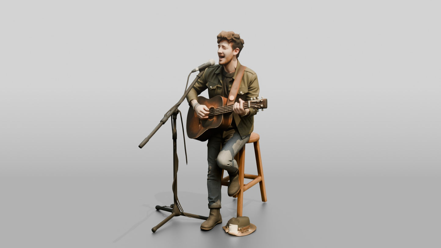 Street Busker Playing Acoustic Guitar