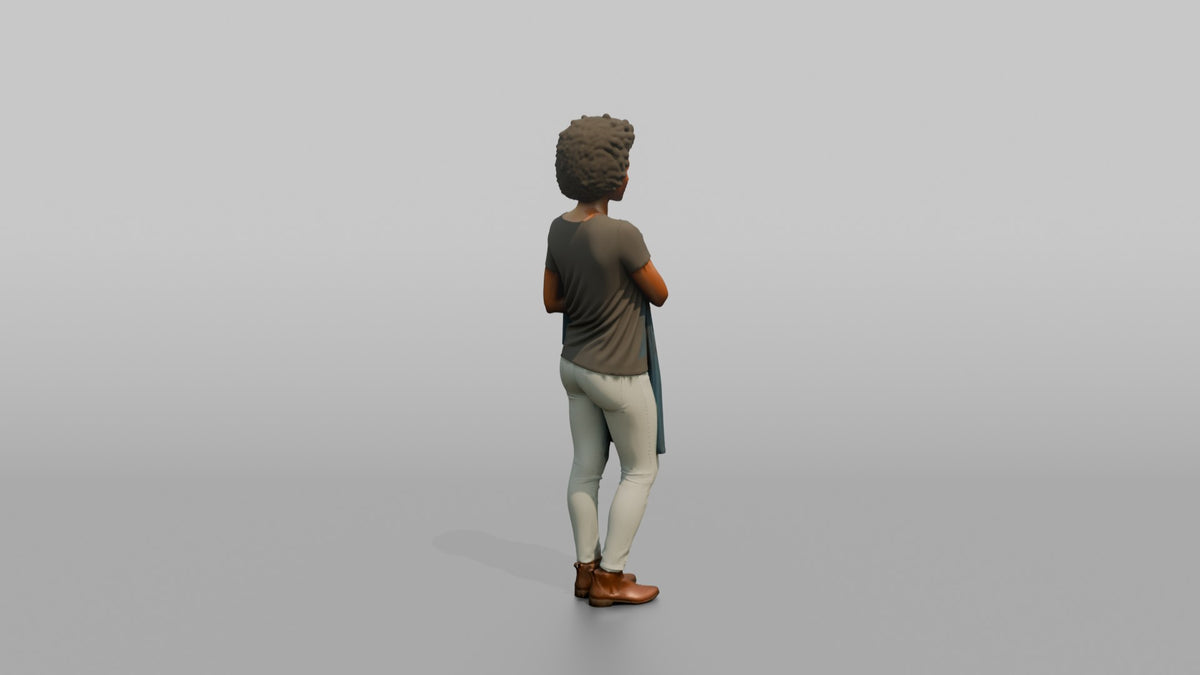 Woman Customer Holding A Dress Against Her Body - 3D character model, view 3