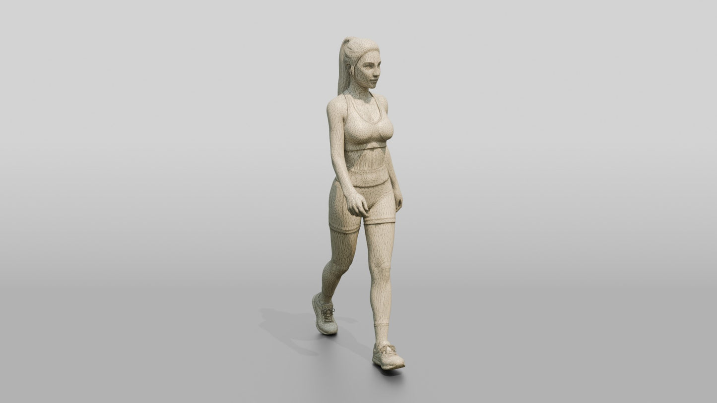 Woman with Ponytail in Green Activewear Walking
