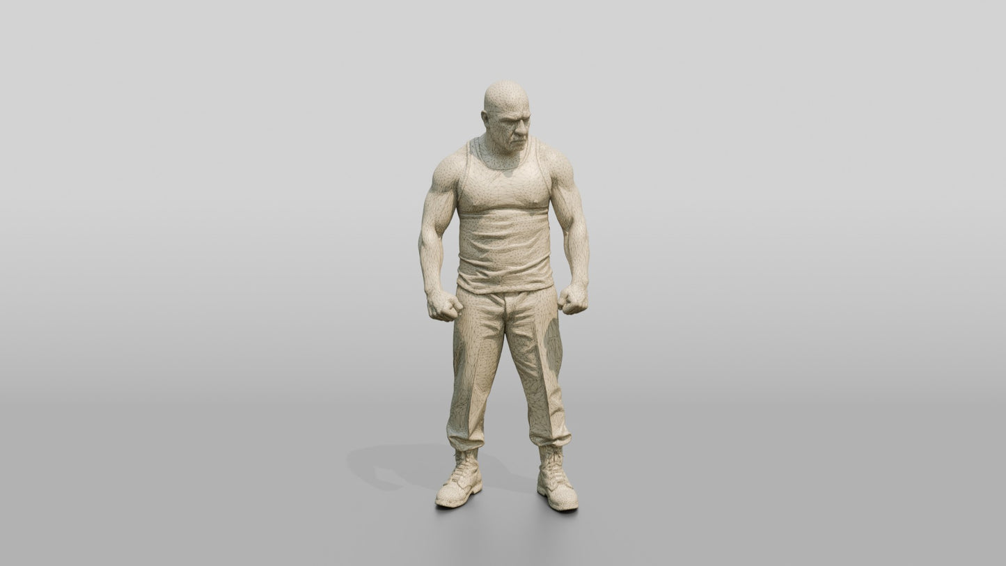 Muscular Latino Male Prisoner Standing with Clenched Fists
