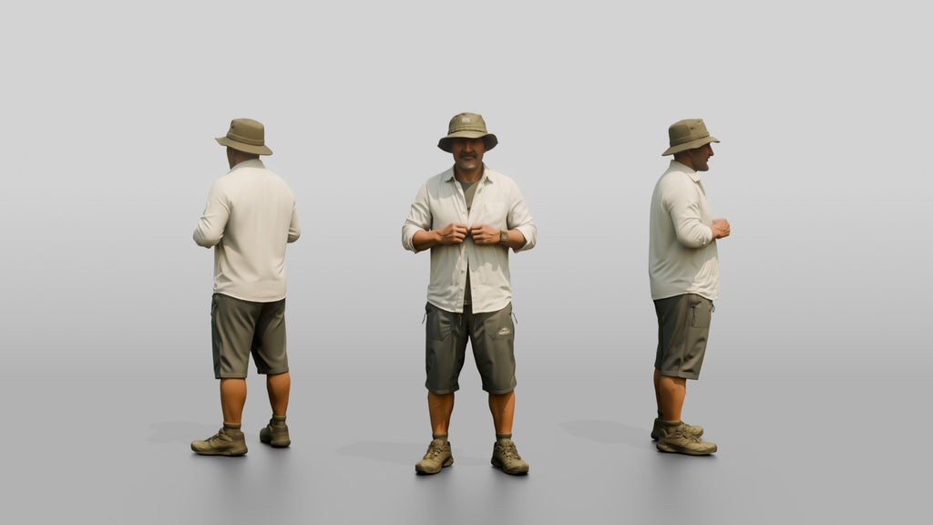 Man Fixing Button on Linen Shirt