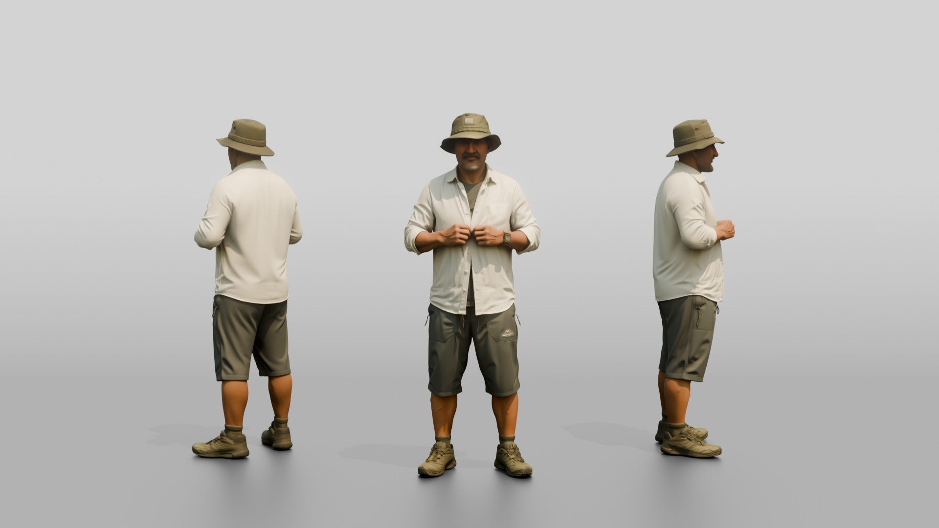 Man Fixing Button on Linen Shirt