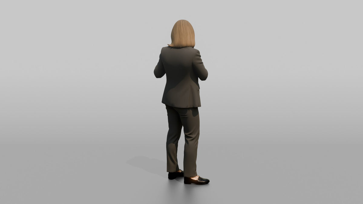 Host Woman Adjusting A Name Tag On Their Uniform - 3D character model, view 3